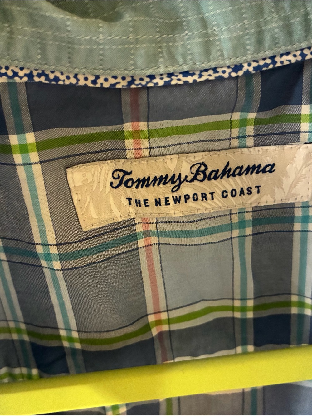 Tommy Bahama Plaid Button-Down Shirt in Light Blue, Navy & Green - Picture 3 of 5